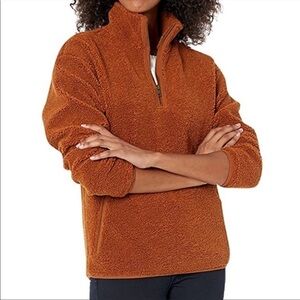 Daily Ritual Orange Sherpa Teddy Bear Pullover Quarter Zip Jacket